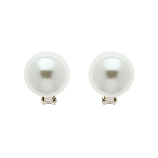 Large Pearl & Platinum Clip Earrings