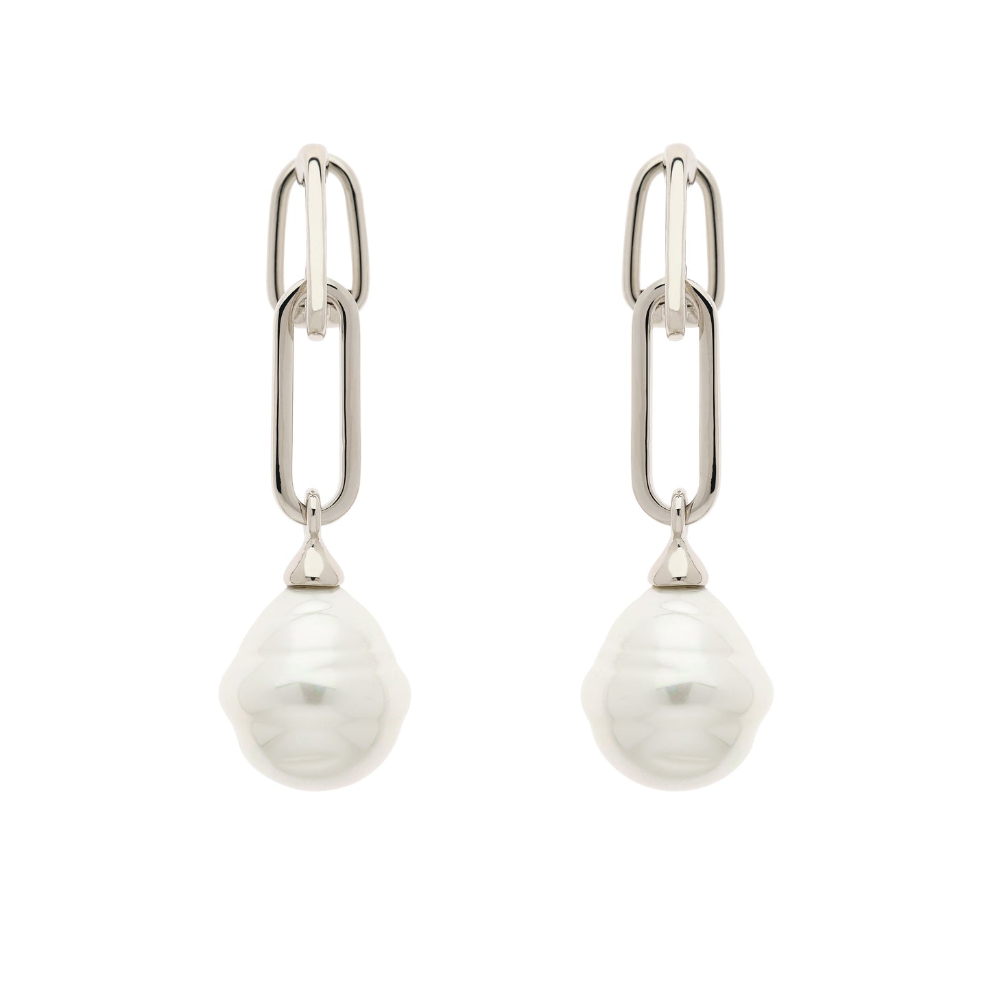 Platinum & Baroque Pearl Drop Clip Earrings