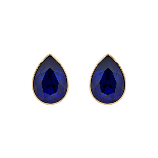 Indigo Pear Crystal Clip Earrings