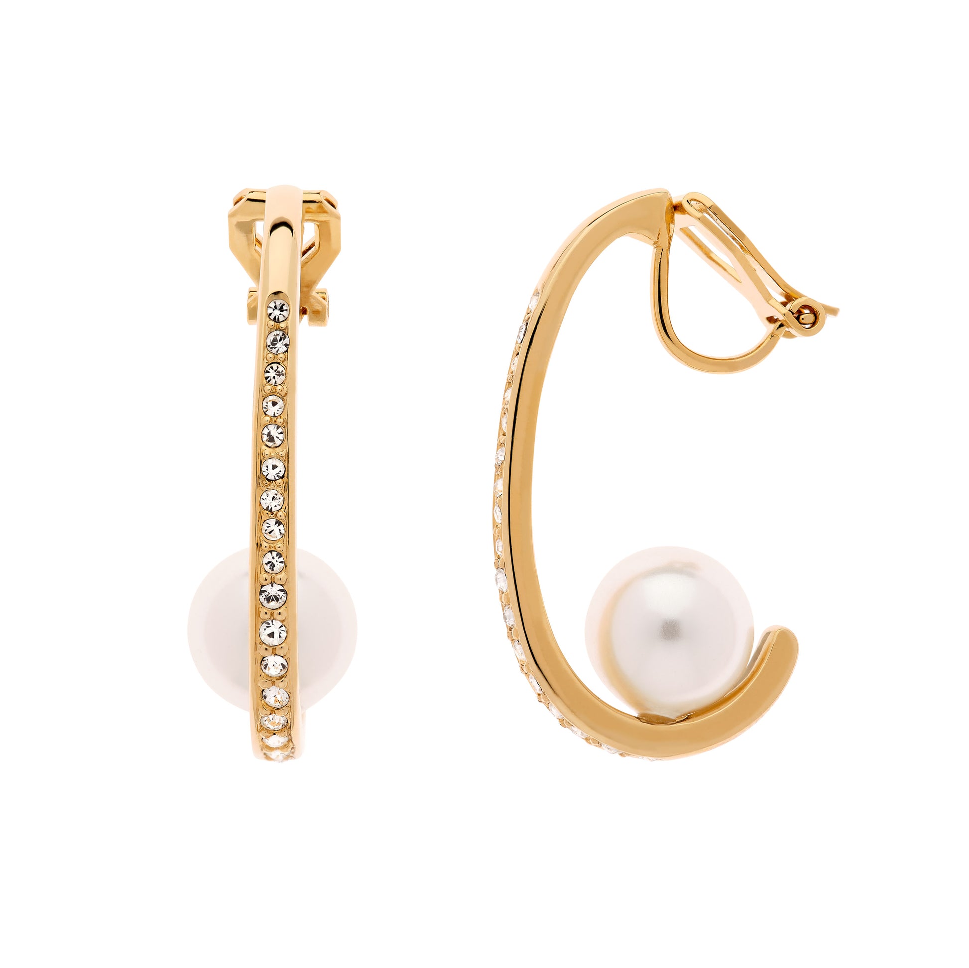 Gold Crystal Pearl clip on earrings