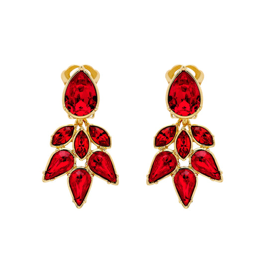 Ruby Crystal Statement Clip Earrings