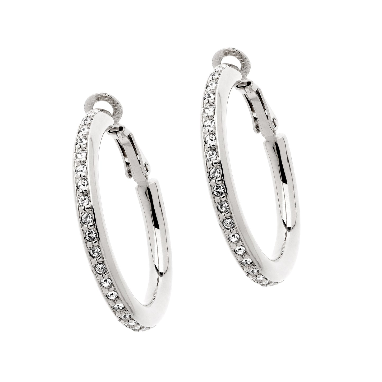 Platinum & Crystal Hoop Clip Earrings