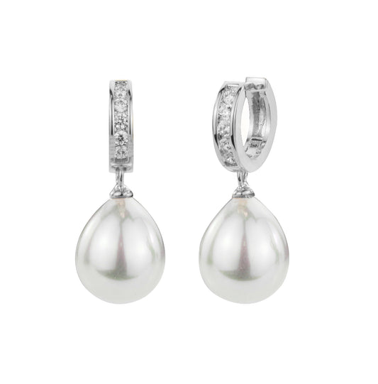 Platinum Crystal Hoop with Pearl Earrings