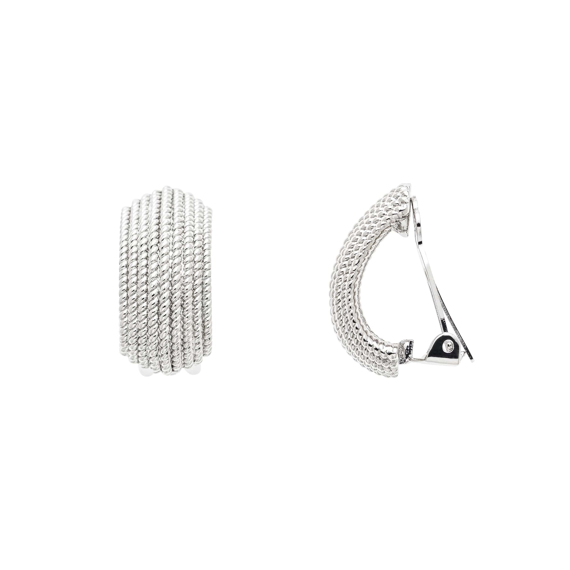 Platinum Curve Clip Earrings