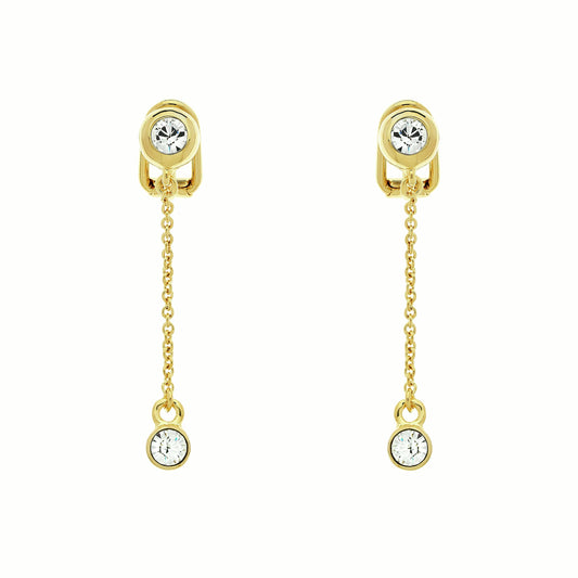 Gold Crystal Chain Drop Clip Earrings