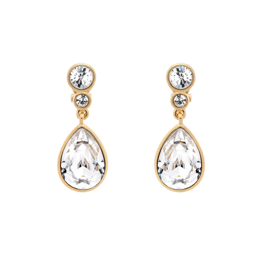 Gold Crystal Teardrop Clip Earrings