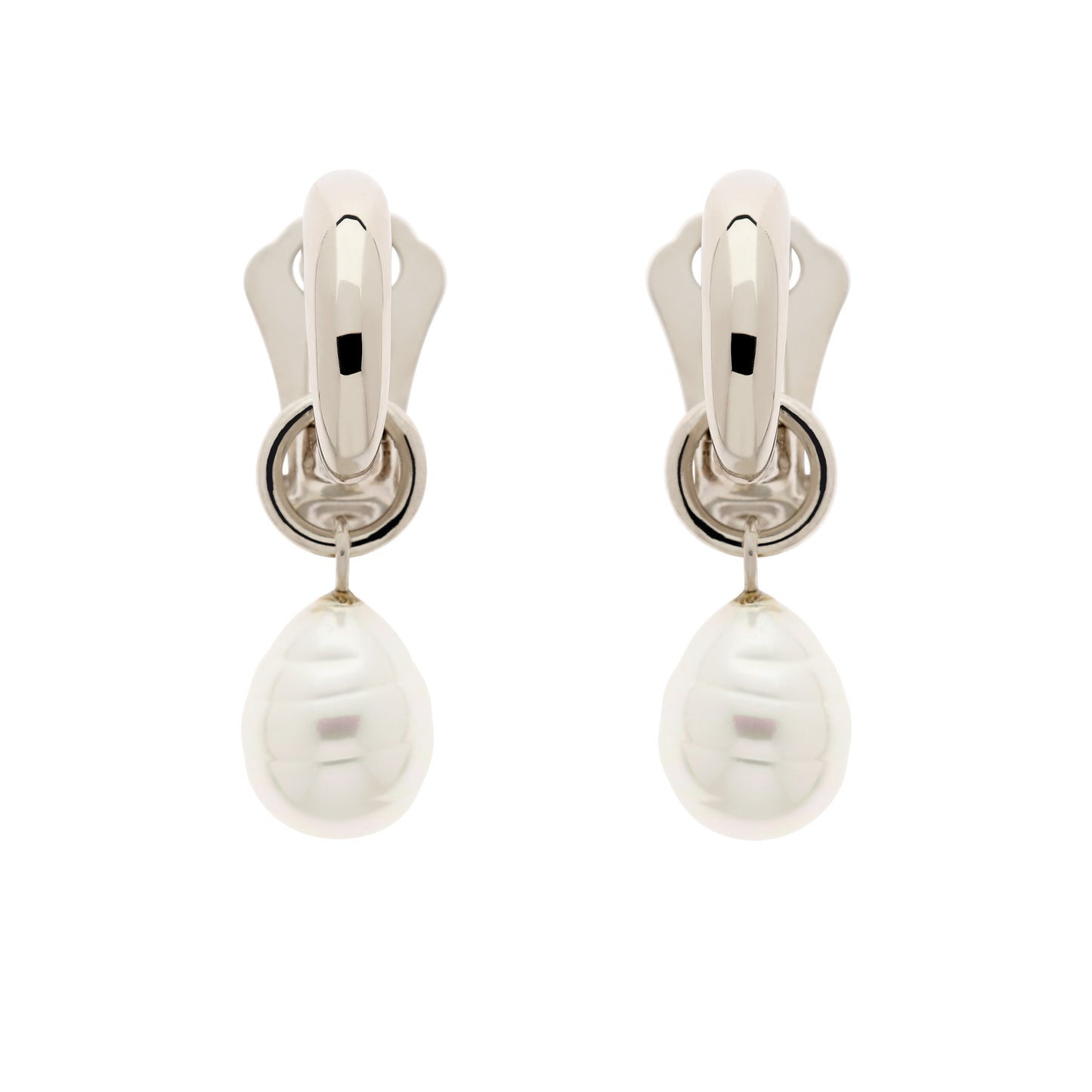 Platinum Hoop & Baroque Pearl Clip Earrings