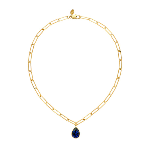 Indigo Pear Crystal Chain Necklace