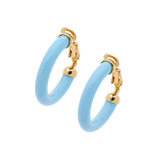 Blue Hoop Clip Earrings